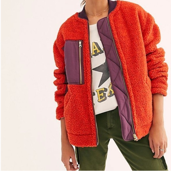 Free People Jackets & Blazers - Free People Women's Rivington Sherpa Jacket Orange Purple sz XS